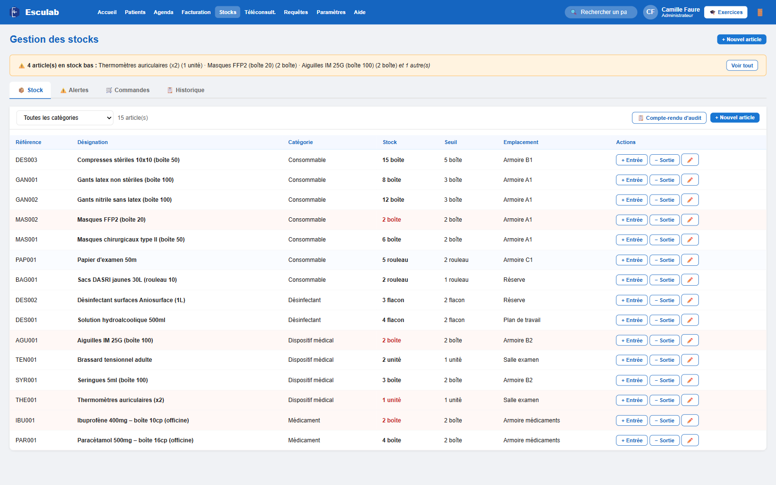 Gestion des stocks Esculab